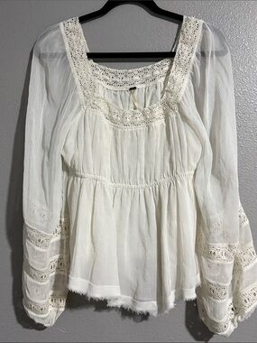 Free People Ivory Crochet-Trim Peasant Tunic